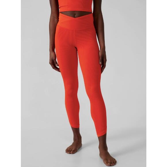 Athleta M flame orange Elation Crossover Rib 7/8 tights leggings pant work out - Picture 1 of 8